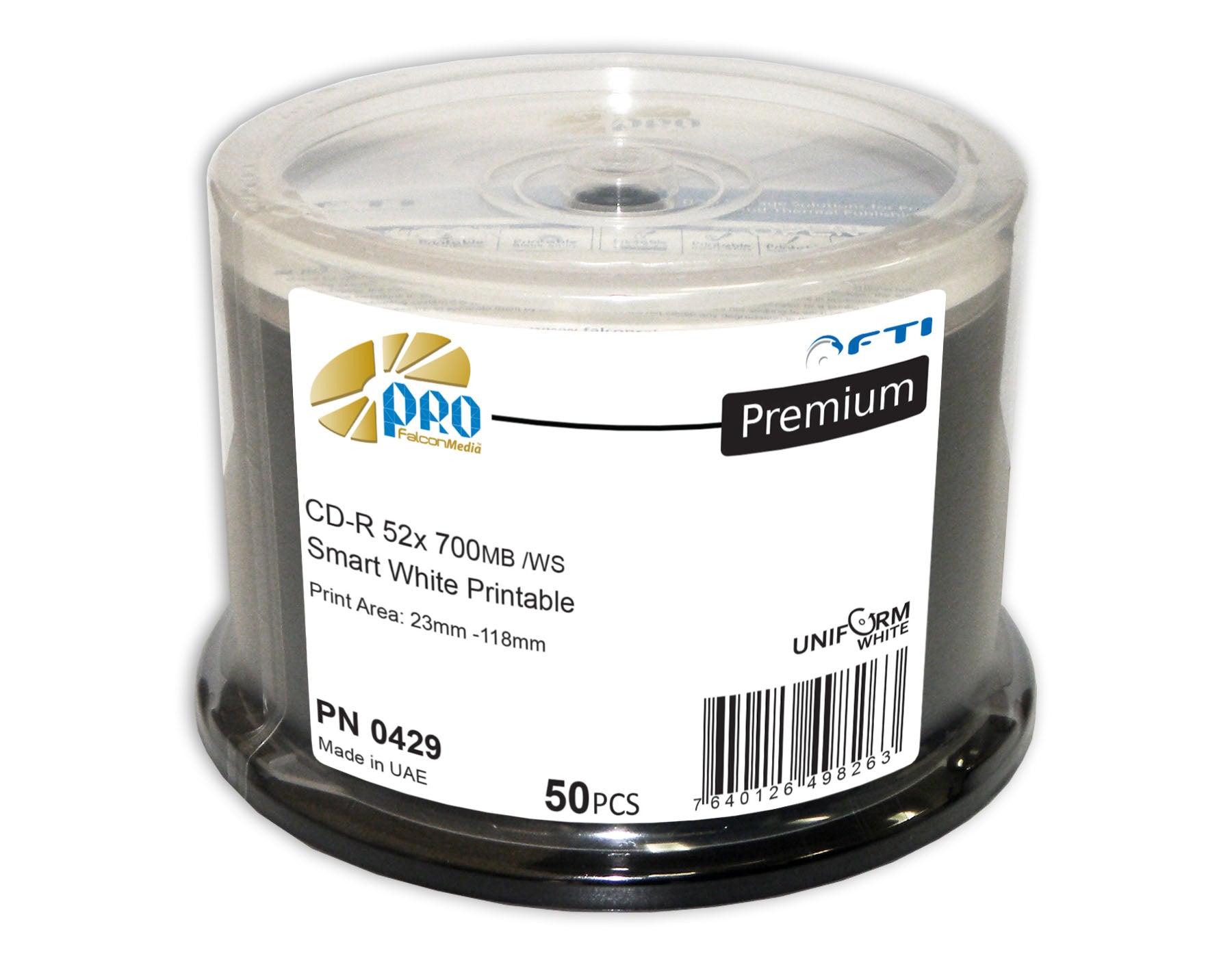 Falcon CD-R 700MB 52X Inkjet White Smart Guard 300ea Spindle MFR # 3091206504000429