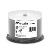 Verbatim DVD-R 4.7GB 8X DataLifePlus White Inkjet Printable, Hub Printable 50 PK Spindle MFR # 94854