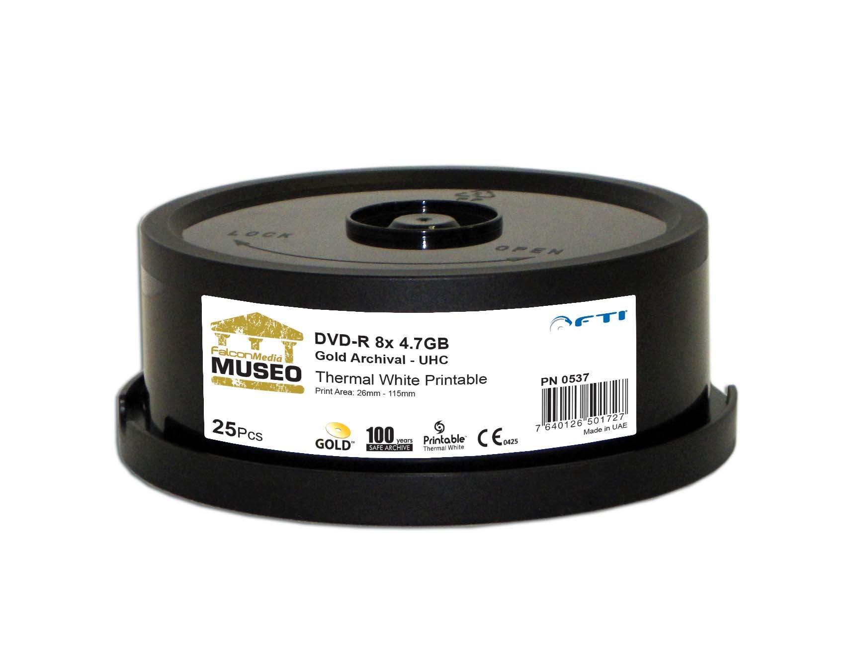 Falcon Media Museo DVD-R 4.7GB 8X Gold Archival (UHC) Thermal White Printable-25pk Spindle MFR # 0537