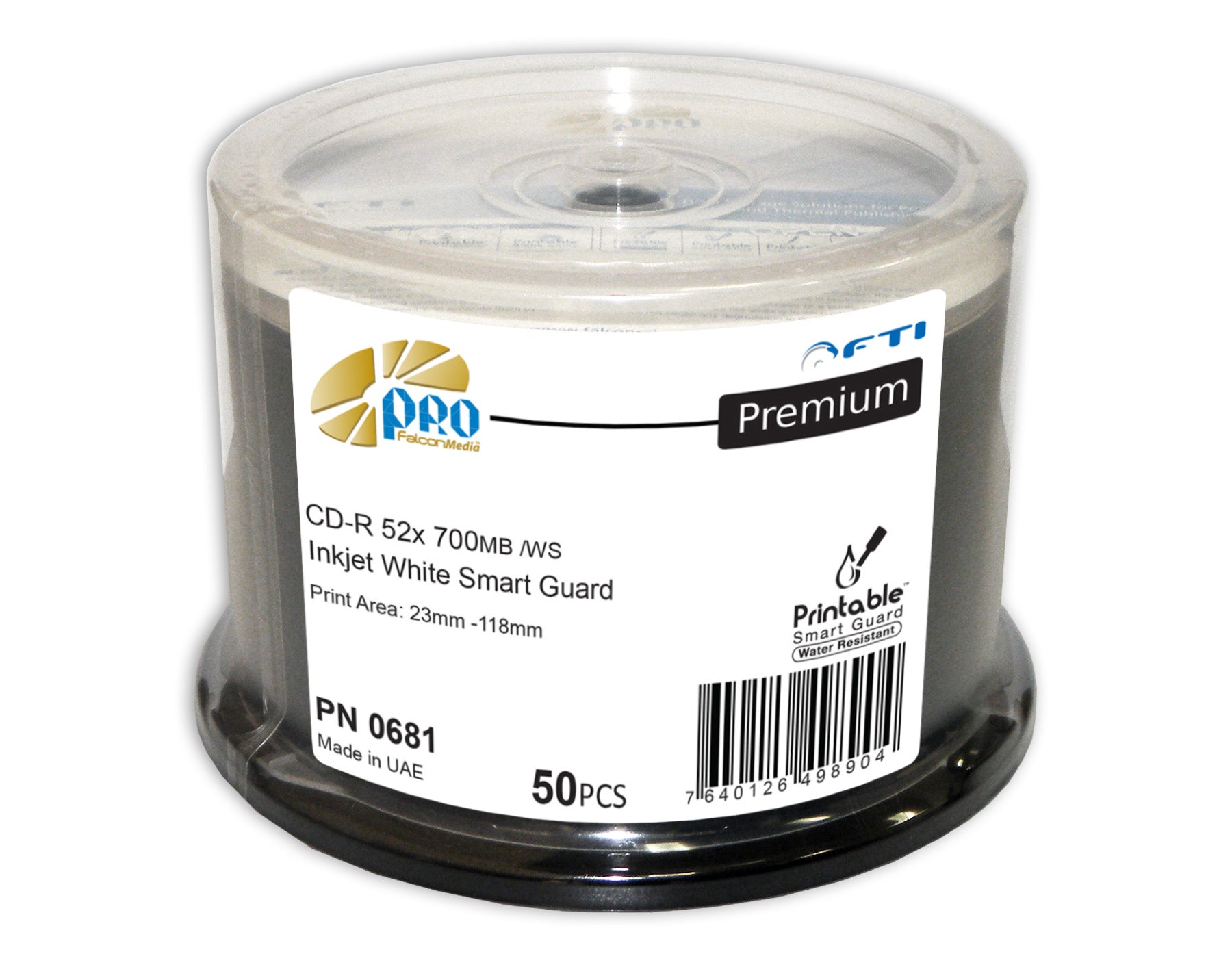 Falcon CD-R 700MB 52XSmart Guard White Inkjet Glossy Water Resistent 50pk Spindle MFR # 3090506504000681